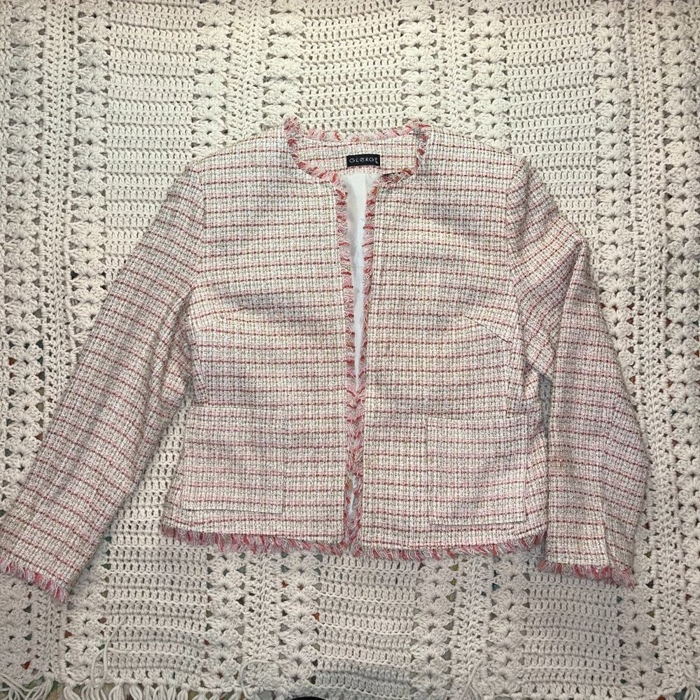George Pink/Tan/Ivory Tweed Open Front Short Blazer Size 8 EUC